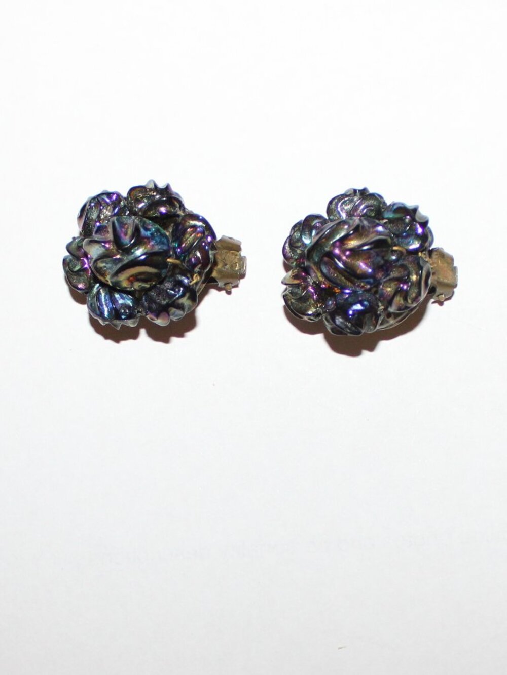 Vintage West Germany Iridescent Carnival Glass Clip-On Earrings Mid Century '50s